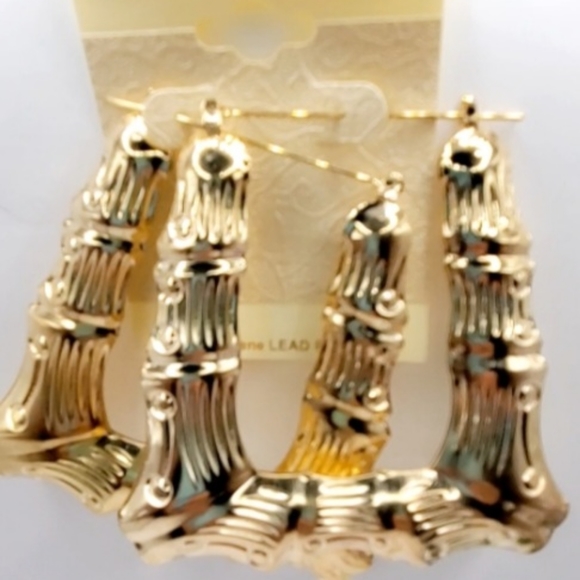 Large bamboo hoop earrings, square bamboo earrings for women. 3.0 Inches - Picture 3 of 8